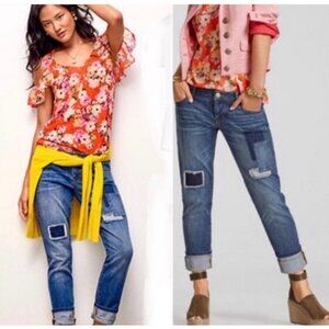 Cabi Patchwork‎ Boho Tapered Stretch Mid Rise Jeans 10 (33x30.5)